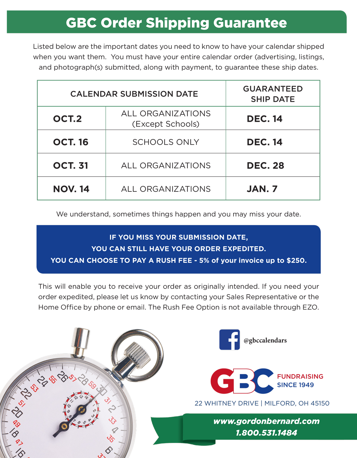 Calendar Submission Dealines